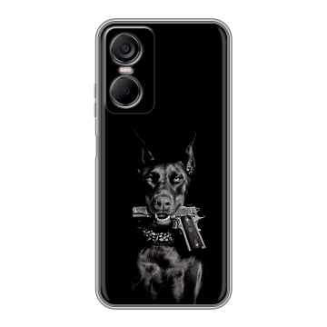 Силиконовый чехол на Tecno Pop 6 Pro с принтом Доберман и пистолет Силиконовый чехол на Tecno Pop 6 Pro с принтом Доберман и пистолет