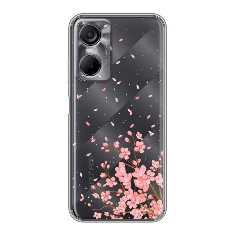 Силиконовый противоударный чехол на Tecno Pop 6 Pro с принтом Ветка сакуры Силиконовый противоударный чехол на Tecno Pop 6 Pro с принтом Ветка сакуры