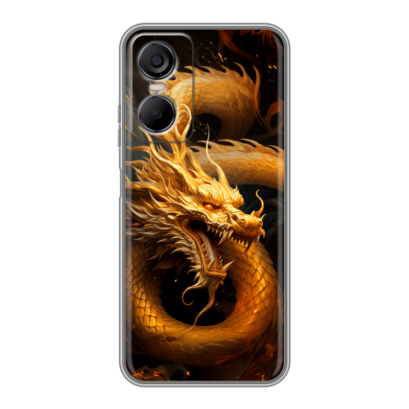 Силиконовый противоударный чехол на Tecno Pop 6 Pro с принтом Золотой дракон Силиконовый противоударный чехол на Tecno Pop 6 Pro с принтом Золотой дракон