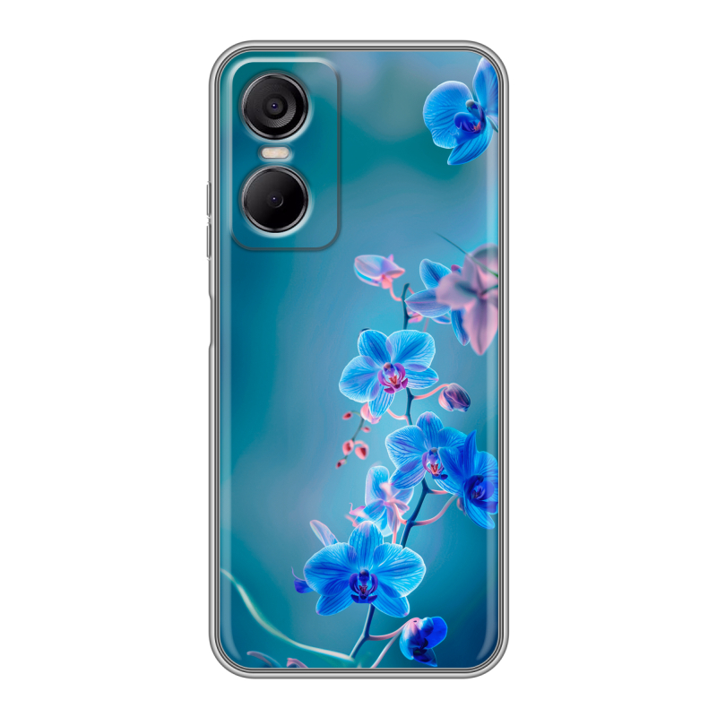 Силиконовый чехол на Tecno Pop 6 Pro с принтом Голубые цветы Силиконовый чехол на Tecno Pop 6 Pro с принтом Голубые цветы