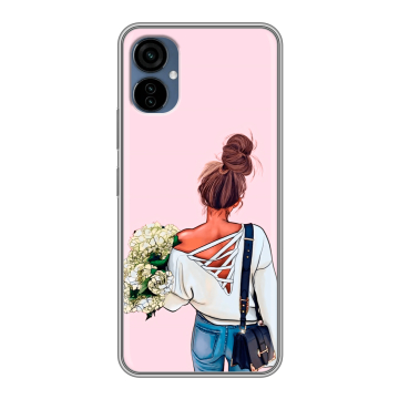 Силиконовый чехол на Tecno Camon 19 Neo с принтом Девушка и букет Силиконовый чехол на Tecno Camon 19 Neo с принтом Девушка и букет
