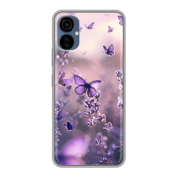 Силиконовый чехол на Tecno Camon 19 Neo с принтом бабочки и лаванда Силиконовый чехол на Tecno Camon 19 Neo с принтом бабочки и лаванда