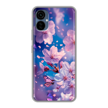 Силиконовый чехол на Tecno Camon 19 Neo с принтом цветы бабочки Силиконовый чехол на Tecno Camon 19 Neo с принтом цветы бабочки