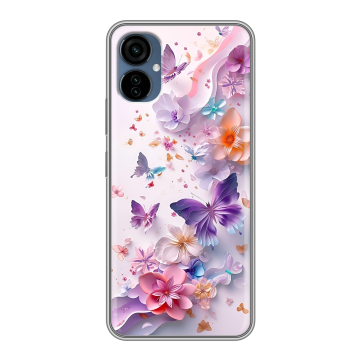 Силиконовый чехол на Tecno Camon 19 Neo с принтом цветы бабочки
