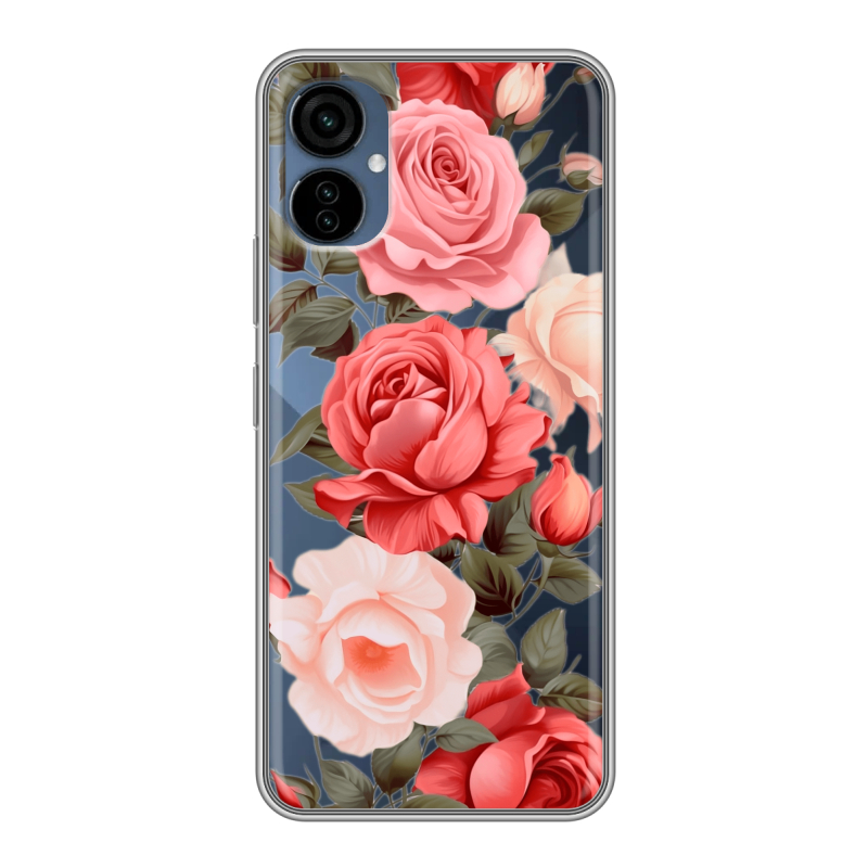 Силиконовый противоударный чехол на Tecno Camon 19 Neo с принтом Розы Силиконовый противоударный чехол на Tecno Camon 19 Neo с принтом Розы