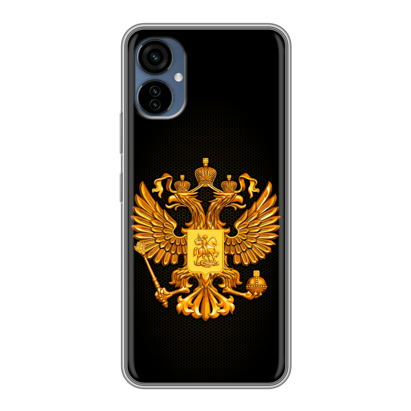 Силиконовый противоударный чехол на Tecno Camon 19 Neo с принтом Герб России желтый Силиконовый противоударный чехол на Tecno Camon 19 Neo с принтом Герб России желтый