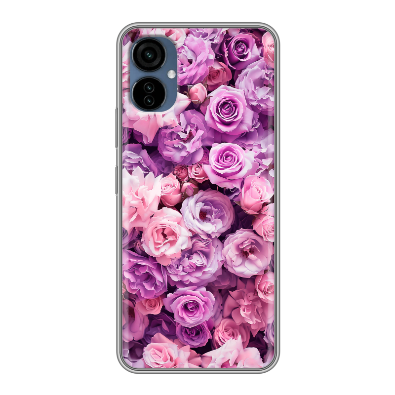 Силиконовый чехол на Tecno Camon 19 Neo с принтом лавандовые розы Силиконовый чехол на Tecno Camon 19 Neo с принтом лавандовые розы