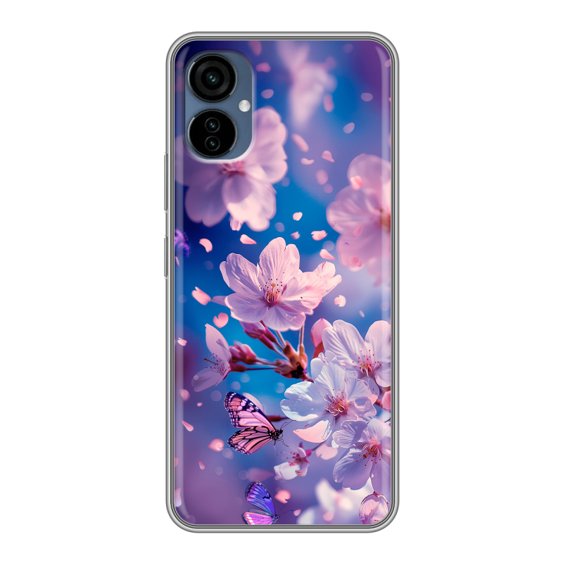 Силиконовый чехол на Tecno Camon 19 Neo с принтом цветы бабочки Силиконовый чехол на Tecno Camon 19 Neo с принтом цветы бабочки
