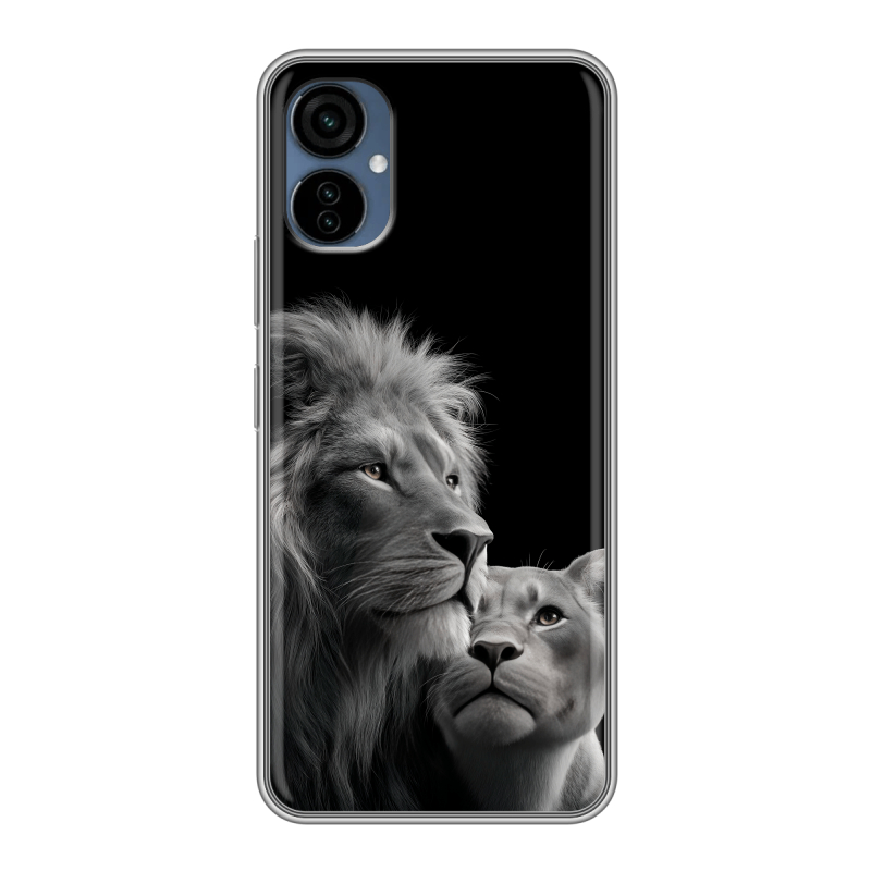 Силиконовый противоударный чехол на Tecno Camon 19 Neo с принтом Лев кошки Силиконовый противоударный чехол на Tecno Camon 19 Neo с принтом Лев кошки