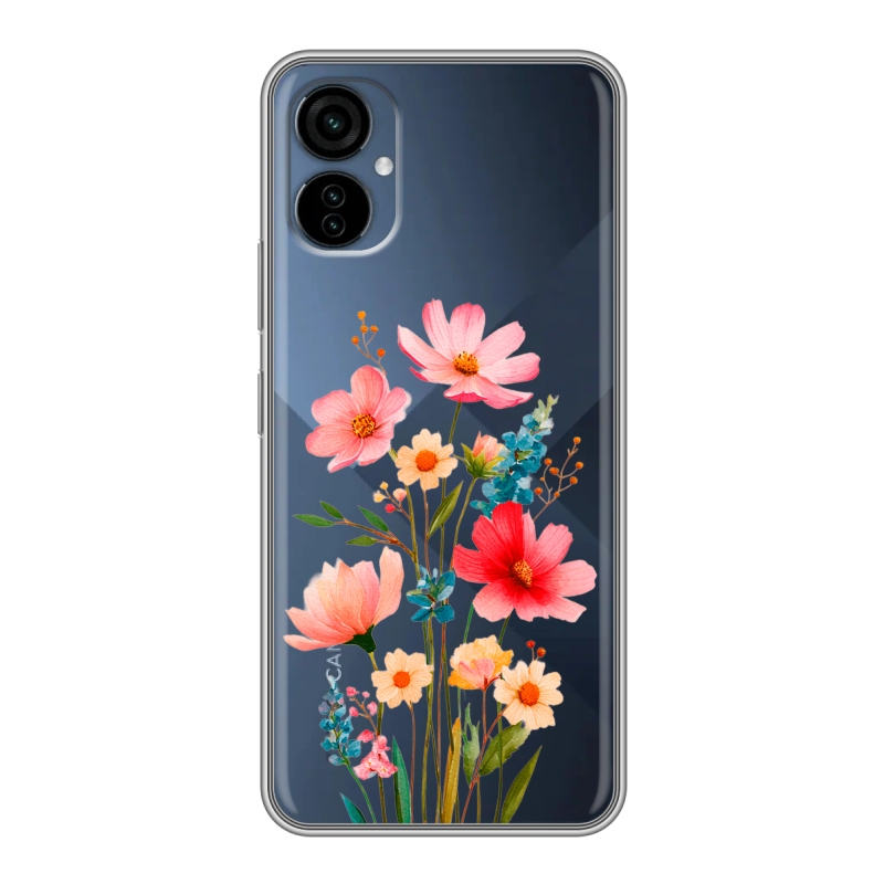 Силиконовый противоударный чехол на Tecno Camon 19 Neo с принтом Цветы Силиконовый противоударный чехол на Tecno Camon 19 Neo с принтом Цветы