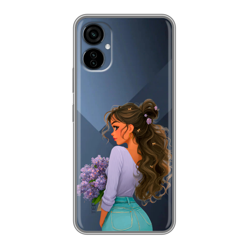 Силиконовый чехол на Tecno Camon 19 Neo с принтом девушка цветы Силиконовый чехол на Tecno Camon 19 Neo с принтом девушка цветы