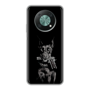Силиконовый чехол на Huawei Nova Y90 с принтом Доберман и пистолет Силиконовый чехол на Huawei Nova Y90 с принтом Доберман и пистолет