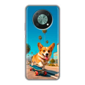 Силиконовый чехол на Huawei Nova Y90 с принтом Корги на скейте Силиконовый чехол на Huawei Nova Y90 с принтом Корги на скейте