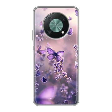 Силиконовый чехол на Huawei Nova Y90 с принтом бабочки и лаванда Силиконовый чехол на Huawei Nova Y90 с принтом бабочки и лаванда