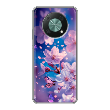 Силиконовый чехол на Huawei Nova Y90 с принтом цветы бабочки