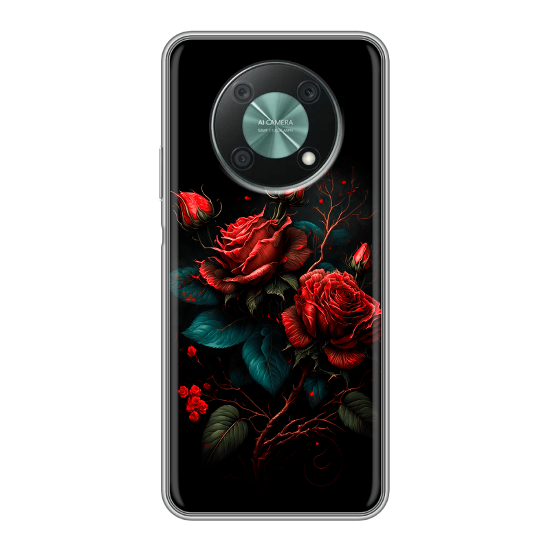 Силиконовый противоударный чехол на Huawei Nova Y90 с принтом Розы красные Силиконовый противоударный чехол на Huawei Nova Y90 с принтом Розы красные