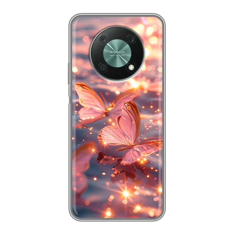 Силиконовый чехол на Huawei Nova Y90 с принтом бабочки розовые Силиконовый чехол на Huawei Nova Y90 с принтом бабочки розовые