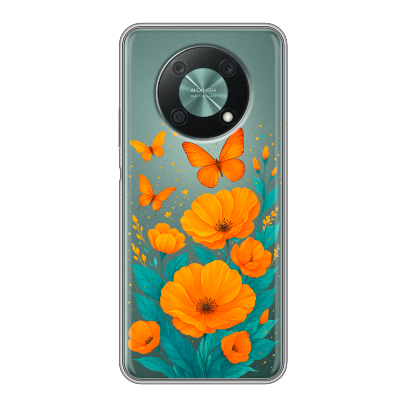 Силиконовый чехол на Huawei Nova Y90 с принтом цветы бабочки Силиконовый чехол на Huawei Nova Y90 с принтом цветы бабочки