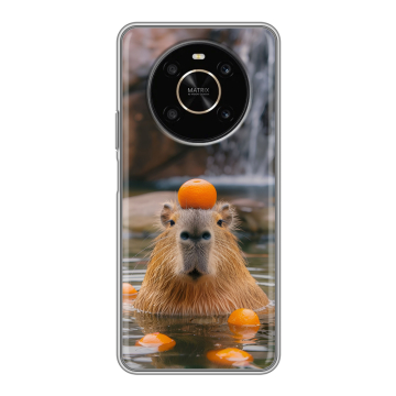 Силиконовый чехол на Huawei Honor X9 с принтом Капибара с апельсином