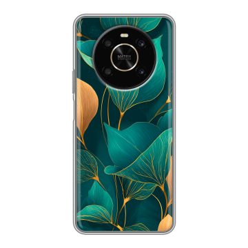 Силиконовый чехол на Huawei Honor X9 с принтом Листья и золото