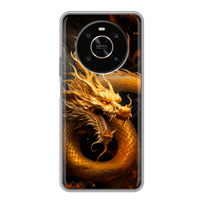 Силиконовый противоударный чехол на Huawei Honor X9 с принтом Золотой дракон Силиконовый противоударный чехол на Huawei Honor X9 с принтом Золотой дракон