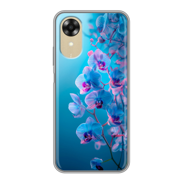 Силиконовый чехол на OPPO A17k с принтом голубые орхидеи Силиконовый чехол на OPPO A17k с принтом голубые орхидеи