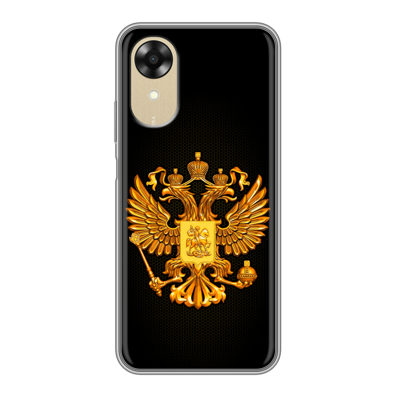 Силиконовый чехол на OPPO A17k с принтом Герб России желтый Силиконовый чехол на OPPO A17k с принтом Герб России желтый