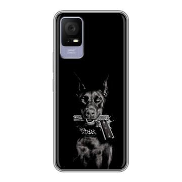Силиконовый чехол на TCL 405 с принтом Доберман и пистолет Силиконовый чехол на TCL 405 с принтом Доберман и пистолет