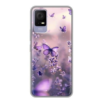 Силиконовый чехол на TCL 405 с принтом бабочки и лаванда