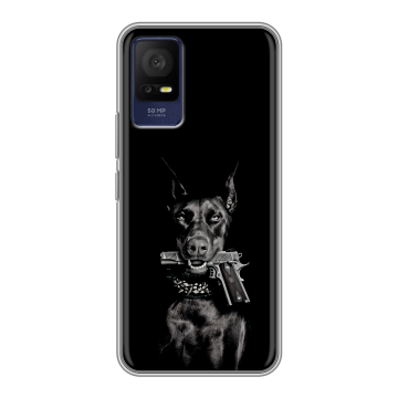 Силиконовый чехол на TCL 408 с принтом Доберман и пистолет Силиконовый чехол на TCL 408 с принтом Доберман и пистолет