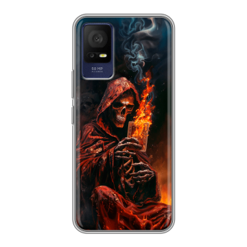 Силиконовый чехол на TCL 408 с принтом Скелет и карты Силиконовый чехол на TCL 408 с принтом Скелет и карты
