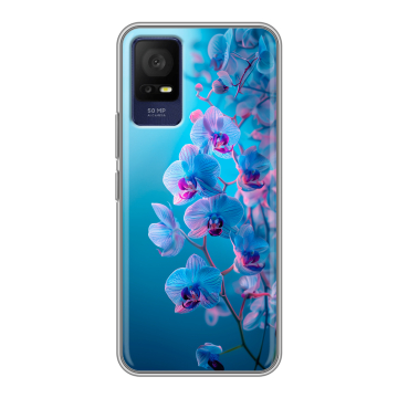 Силиконовый чехол на TCL 408 с принтом голубые орхидеи Силиконовый чехол на TCL 408 с принтом голубые орхидеи