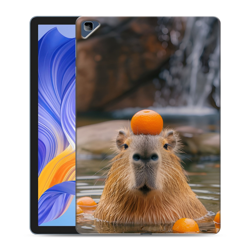 Силиконовый противоударный чехол на Huawei Honor Pad X8 с принтом Капибара с апельсином Силиконовый противоударный чехол на Huawei Honor Pad X8 с принтом Капибара с апельсином