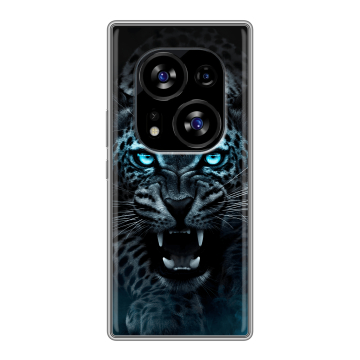 Силиконовый чехол на Tecno Phantom X2 с принтом Темный леопард Силиконовый чехол на Tecno Phantom X2 с принтом Темный леопард