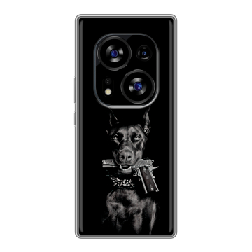 Силиконовый чехол на Tecno Phantom X2 с принтом Доберман и пистолет Силиконовый чехол на Tecno Phantom X2 с принтом Доберман и пистолет