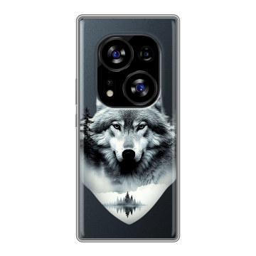 Силиконовый чехол на Tecno Phantom X2 с принтом Волк в лесу Силиконовый чехол на Tecno Phantom X2 с принтом Волк в лесу