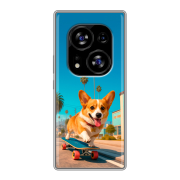 Силиконовый чехол на Tecno Phantom X2 с принтом Корги на скейте Силиконовый чехол на Tecno Phantom X2 с принтом Корги на скейте