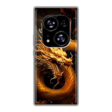 Силиконовый чехол на Tecno Phantom X2 с принтом Золотой дракон