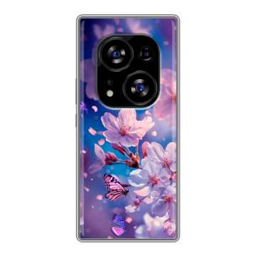Силиконовый чехол на Tecno Phantom X2 с принтом цветы бабочки Силиконовый чехол на Tecno Phantom X2 с принтом цветы бабочки