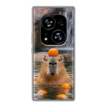 Силиконовый чехол на Tecno Phantom X2 с принтом Капибара с апельсином Силиконовый чехол на Tecno Phantom X2 с принтом Капибара с апельсином