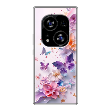 Силиконовый чехол на Tecno Phantom X2 с принтом цветы бабочки
