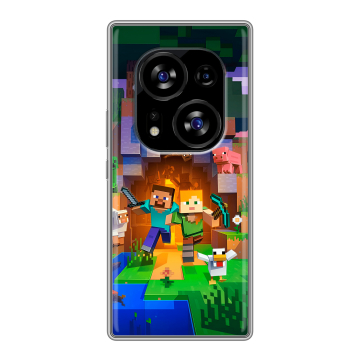 Силиконовый чехол на Tecno Phantom X2 с принтом Майнкрафт Minecraft