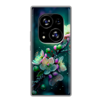 Силиконовый чехол на Tecno Phantom X2 с принтом Цветы и мрамор
