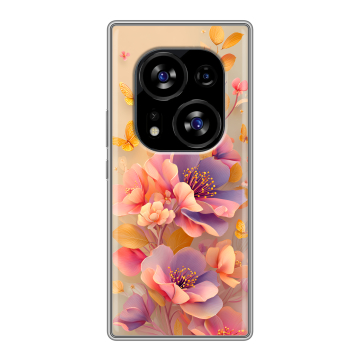 Силиконовый чехол на Tecno Phantom X2 с принтом Цветы и бабочки