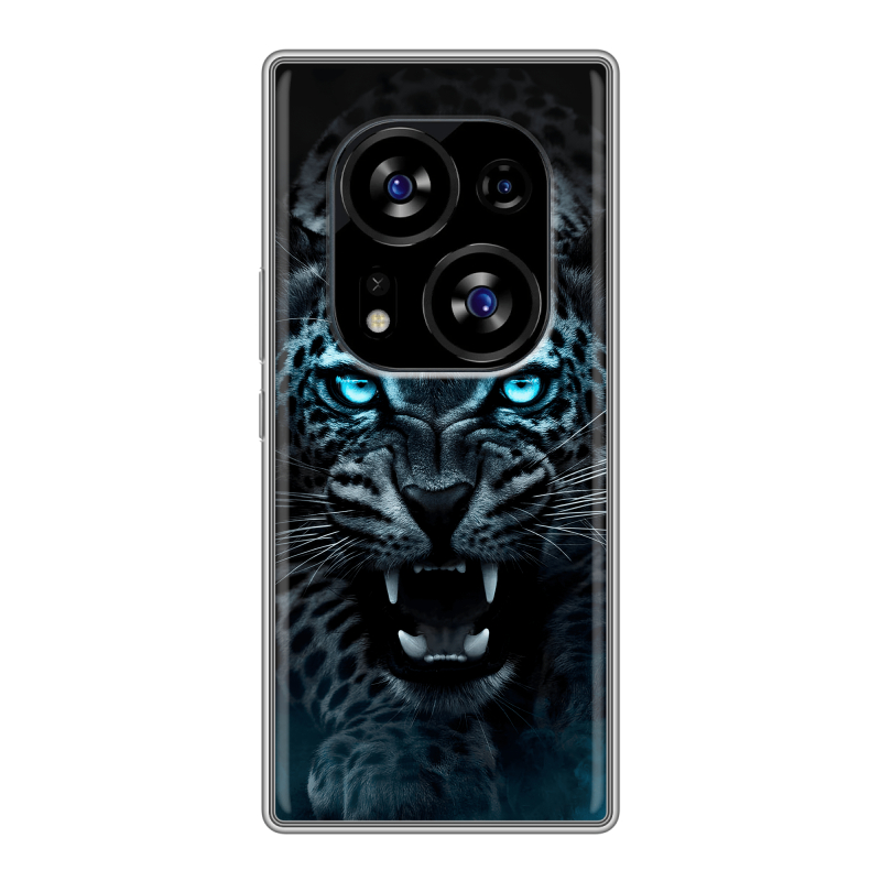 Силиконовый чехол на Tecno Phantom X2 с принтом Темный леопард Силиконовый чехол на Tecno Phantom X2 с принтом Темный леопард