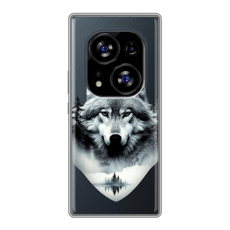 Силиконовый чехол на Tecno Phantom X2 с принтом Волк в лесу Силиконовый чехол на Tecno Phantom X2 с принтом Волк в лесу