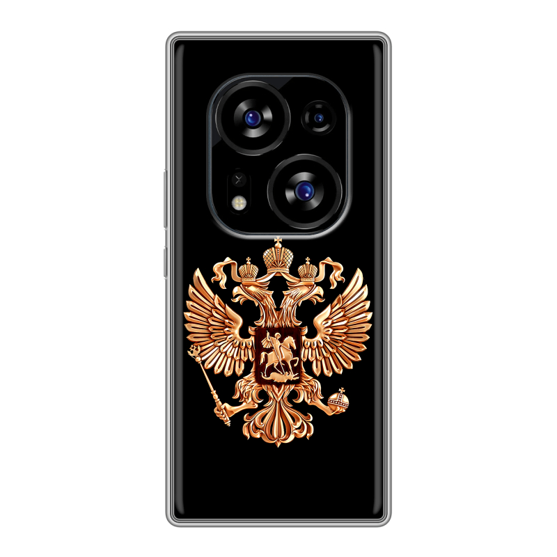Силиконовый чехол на Tecno Phantom X2 с принтом Герб России золотой Силиконовый чехол на Tecno Phantom X2 с принтом Герб России золотой