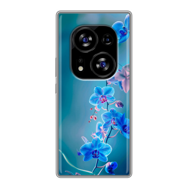 Силиконовый чехол на Tecno Phantom X2 с принтом Голубые цветы Силиконовый чехол на Tecno Phantom X2 с принтом Голубые цветы