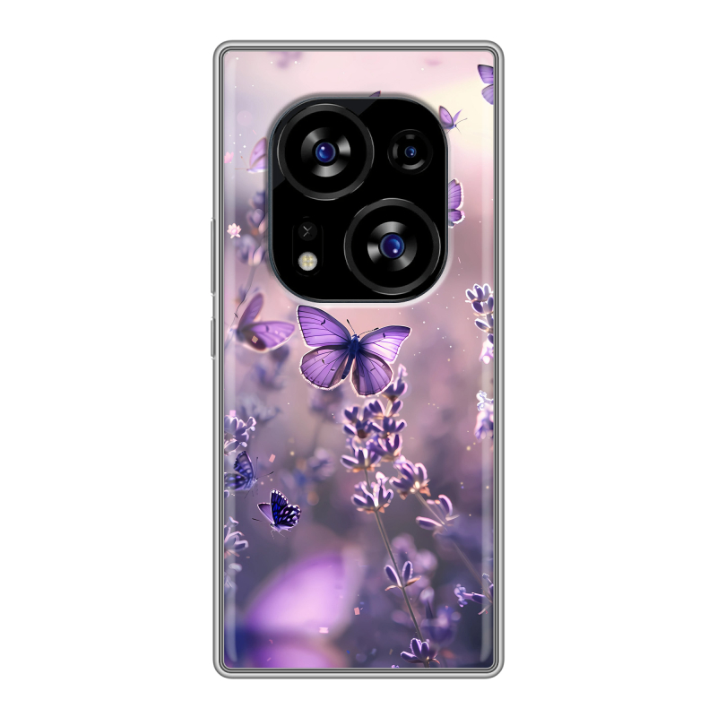 Силиконовый чехол на Tecno Phantom X2 с принтом бабочки и лаванда Силиконовый чехол на Tecno Phantom X2 с принтом бабочки и лаванда