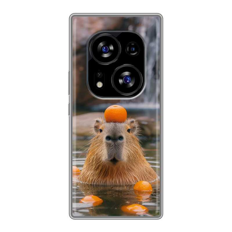 Силиконовый чехол на Tecno Phantom X2 с принтом Капибара с апельсином Силиконовый чехол на Tecno Phantom X2 с принтом Капибара с апельсином